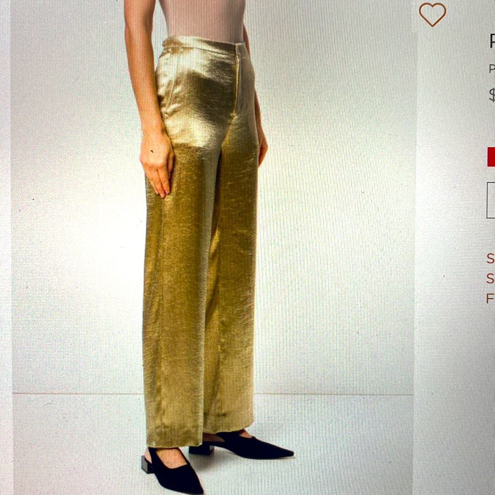 Vince Pale Gold Metallic Textured Wide  Leg Pant
